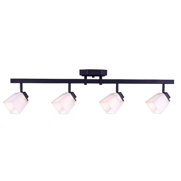 Hampton Bay 4-Light Antique Bronze Directional LED Track Lighting with Square White Glass Shades
