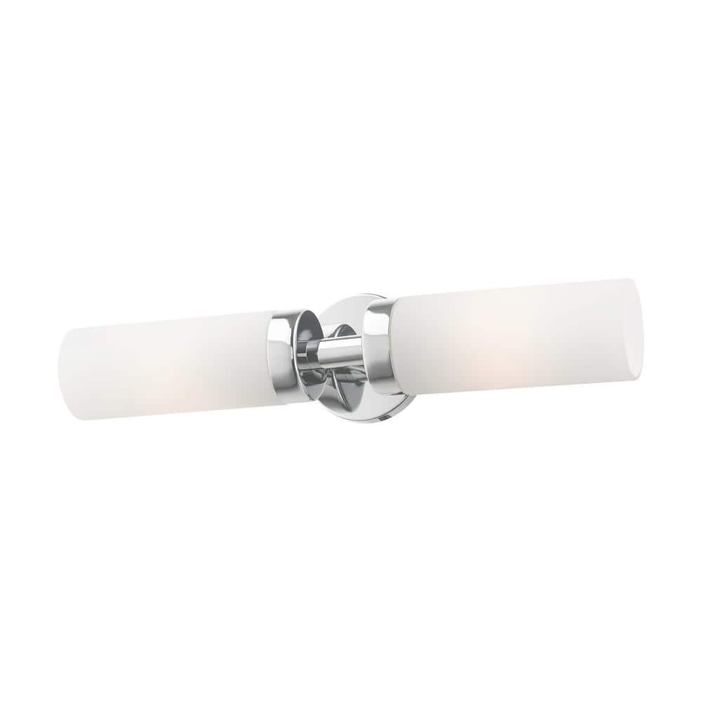 Aero Polished Chrome 2-Light Vanity with Satin Opal White Glass