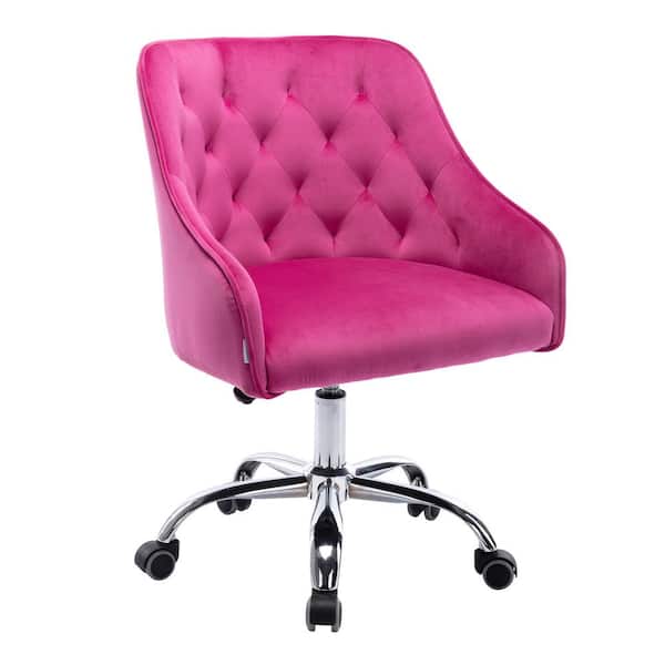LUCKY ONE Height Adjustable Button Tufted Swivel Task Chair in Cherry Velvet with Sloped Armrest