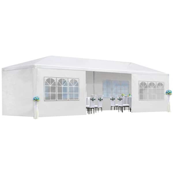 maocao hoom 30 ft. x 10 ft. White Wedding Party Canopy Tent Outdoor Gazebo with 8 Removable Sidewalls