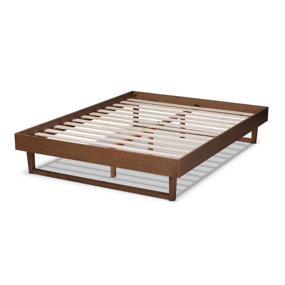 Liliya Walnut Brown Full Size Wood Platform Bed Frame with Slats