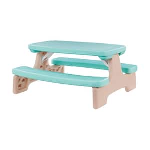 Kids Modern Aqua Blue Rectangular Plastic Picnic Outdoor Bench Table Set