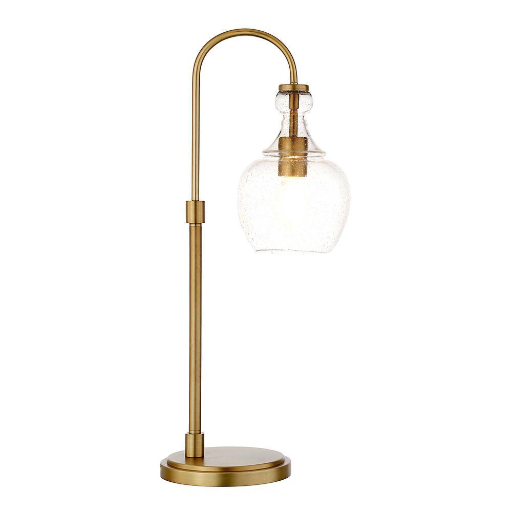 Verona Brushed Brass Arc Table Lamp with Seeded Glass Shade