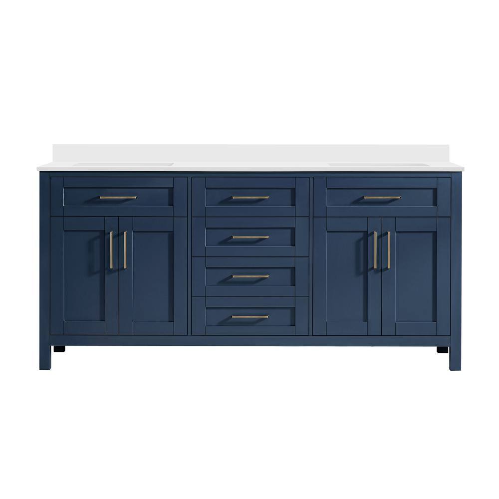 Tahoe 72" Midnight Blue Double Bathroom Vanity with Brass Hardware