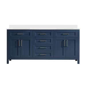 Tahoe 72 in. W x 21 in. D x 34 in. H Double Sink Bath Vanity in Midnight Blue with White Engineered Stone Top and Outlet