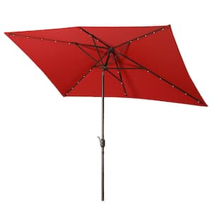 10 ft. x 6.5 ft. Waterproof Aluminum Rectangular Market Outdoor Patio Umbrella with Push Button Tilt and Crank in Red