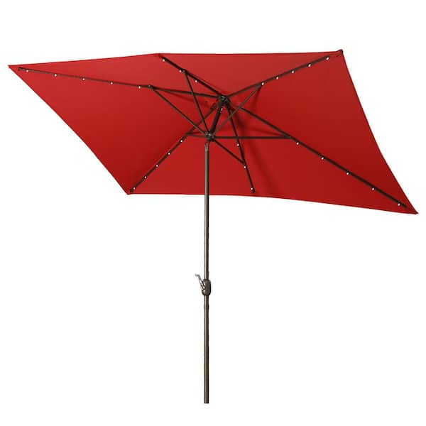 Unbranded 10 ft. x 6.5 ft. Waterproof Aluminum Rectangular Market Outdoor Patio Umbrella with Push Button Tilt and Crank in Red