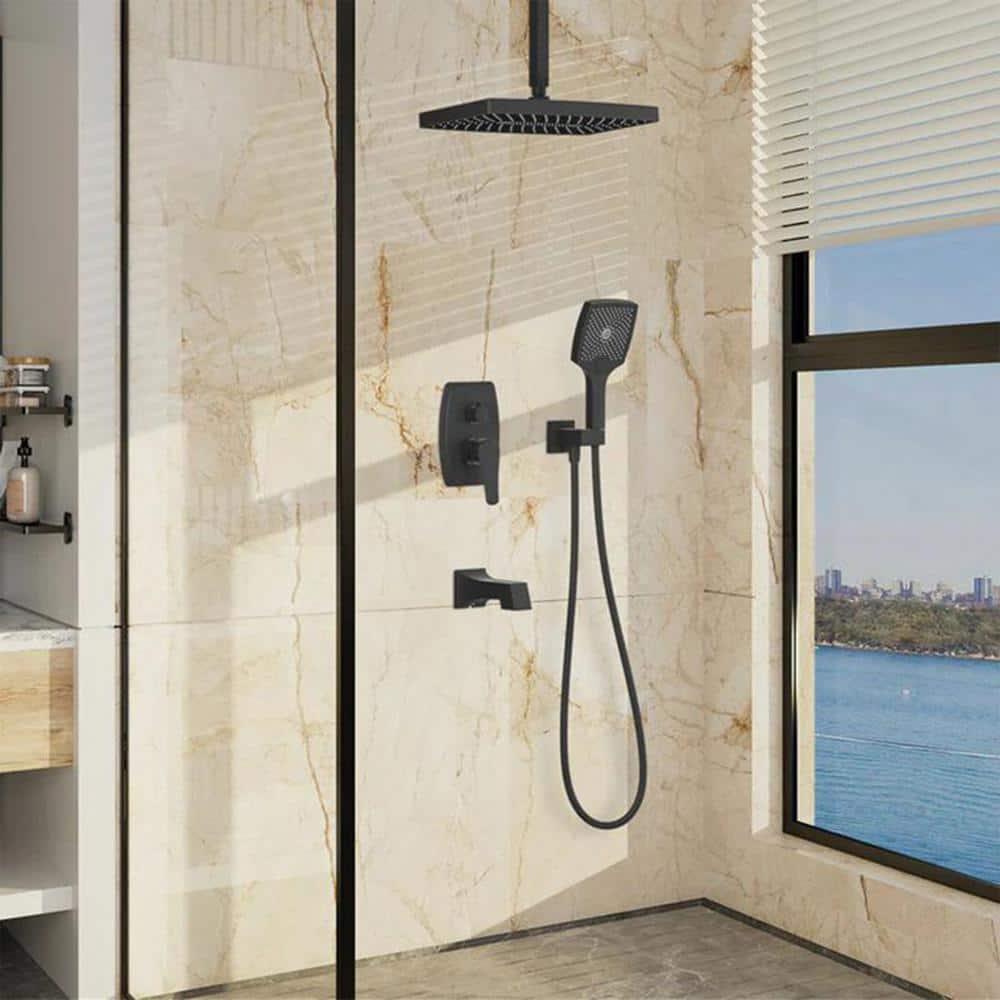 Double Handle 3 Spray Patterns Shower Faucet Set 1 8 GPM With High   Matte Black Shower Faucets Hl22rfss707xcmb 64 1000 