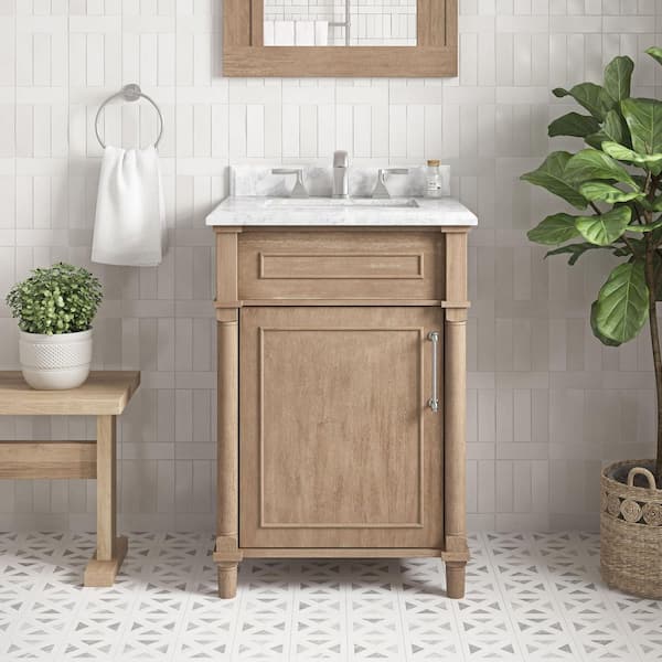 Aberdeen 24 in. Single Sink Antique Oak Bath Vanity with Carrara Marble Top (Assembled)