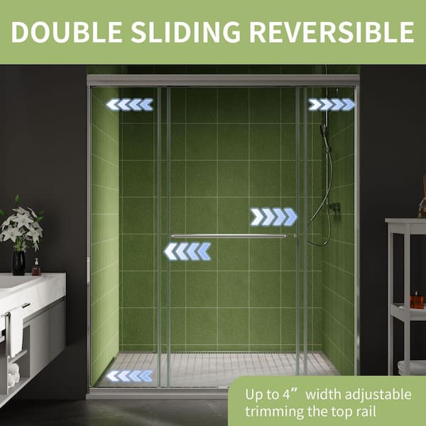 56-60 in. W x 70 in. H Sliding Framed Shower Door in Chrome with 1/4 in. (6 mm) Clear Glass