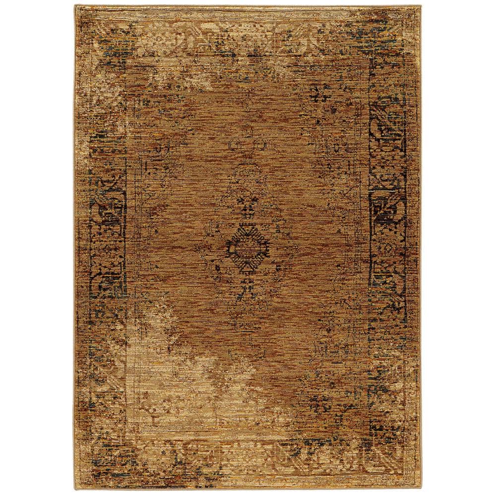 Aurora Gold/Brown 5 ft. x 7 ft. Distressed Area Rug