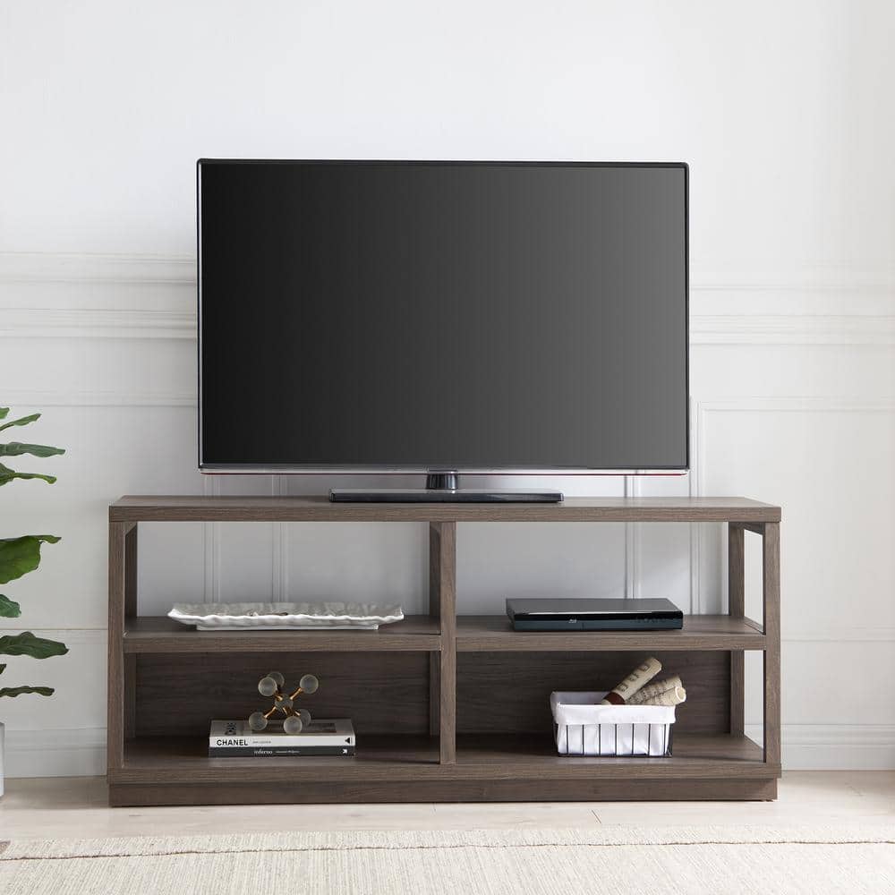 Thalia Modern 55" Alder Brown Wood TV Stand with Open Shelves