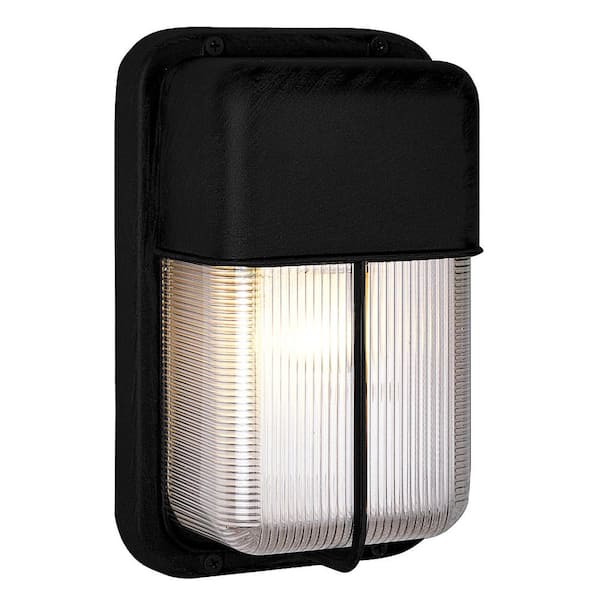 Bel Air Lighting Well 10 in. 1-Light Black Rectangular Bulkhead Outdoor Wall Light Fixture with Ribbed Acrylic