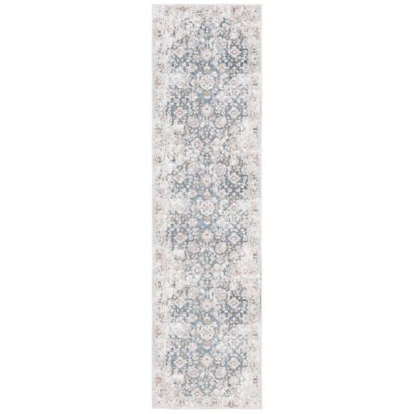 SAFAVIEH Baltimore 2 ft. x 8 ft. Light Gray/Blue Machine Washable Border Distressed Runner Rug