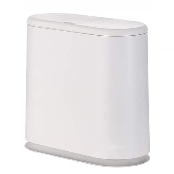Unbranded 3.17 Gal. White Plastic Trash Can with Press Top Lid for Bathroom Narrow Garbage Can