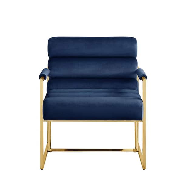 Inspired Home Maja Navy/Gold Accent Chair Upholstered, Stainless Steel Frame Velvet