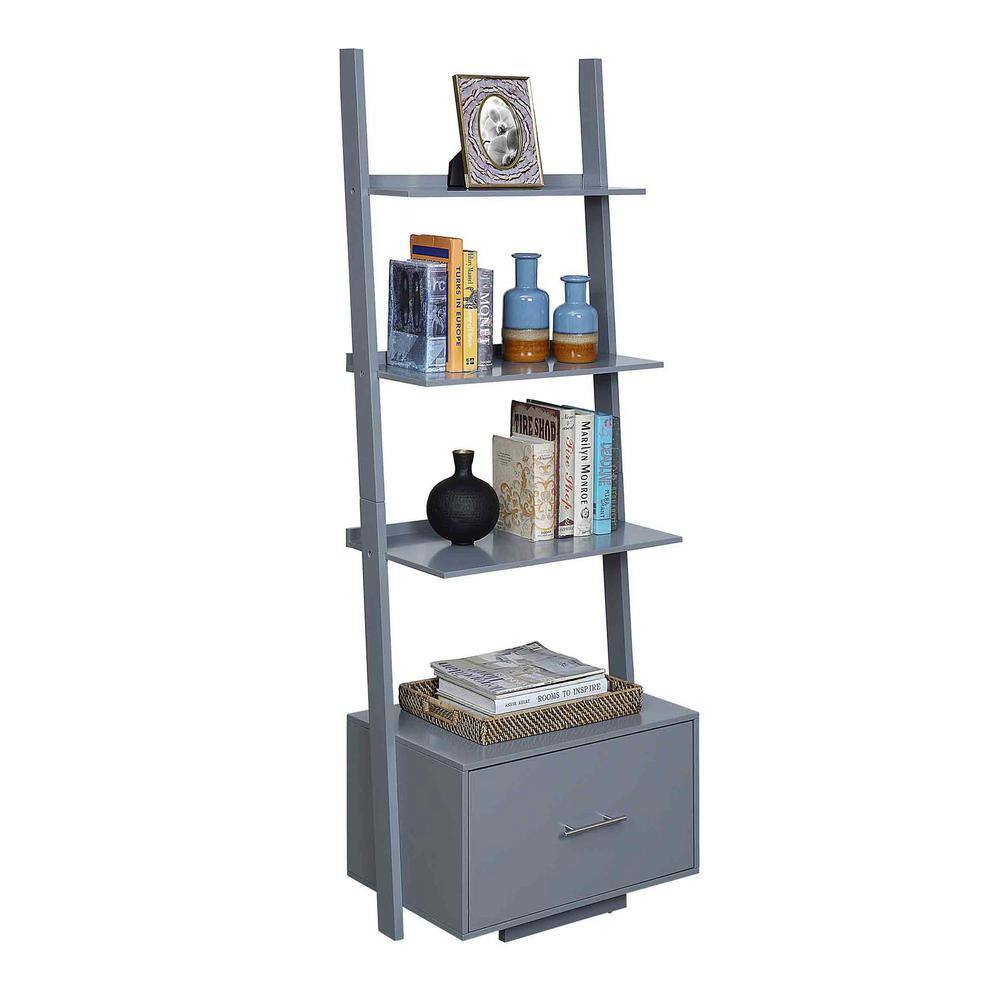 American Heritage 69'' Gray Ladder Bookcase with File Drawer