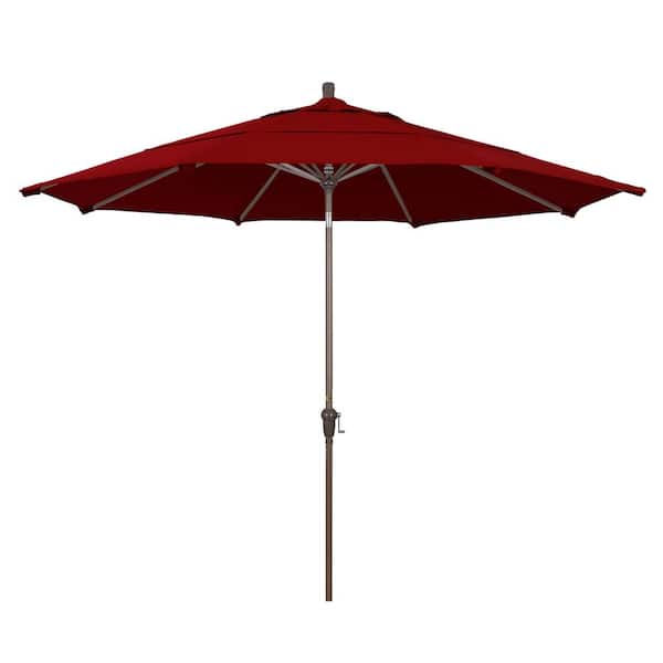 California Umbrella 11 ft. Champange Aluminum Market Patio Umbrella Auto Tilt in Red Pacifica