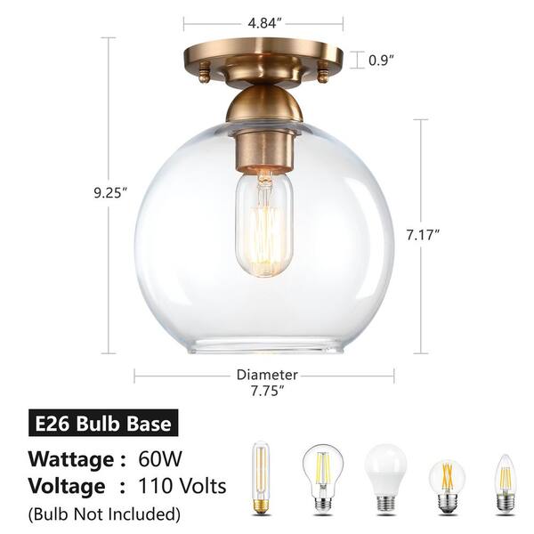 pasentel Modern 7.87 in. 1-Light Antique Gold Semi-Flush