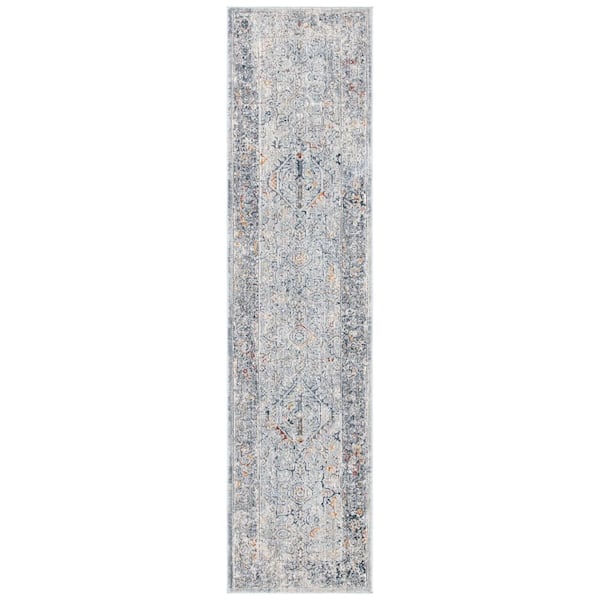 History 3 ft. x 10 ft. Light Gray/Navy Medallion Distressed Runner Rug