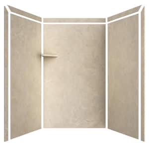 Elegance 36 in. x 48 in. x 80 in. 9-Piece Easy Up Adhesive Alcove Shower Wall Surround in Creme Travertine