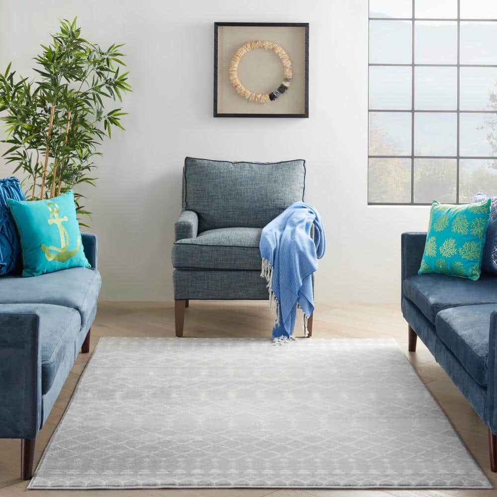 Geometric Gray Synthetic 6' x 9' Easy-Care Area Rug