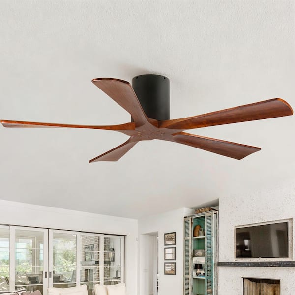 52 in. Indoor Matte Black 5 Solid Walnut Wood Fan Blades Flush Mount Ceiling Fan For Living Room or Bedrooms