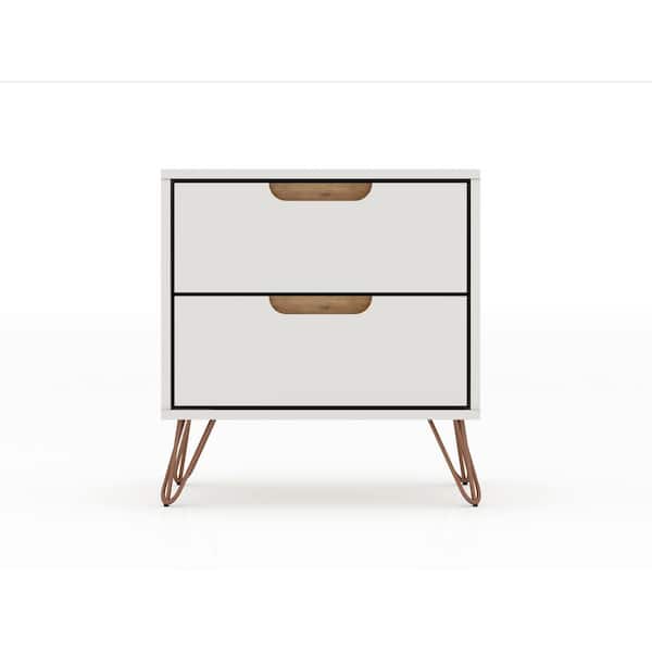 Luxor Intrepid 2.0 Off White And Nature Mid-Century Modern 2-Drawer Nightstand