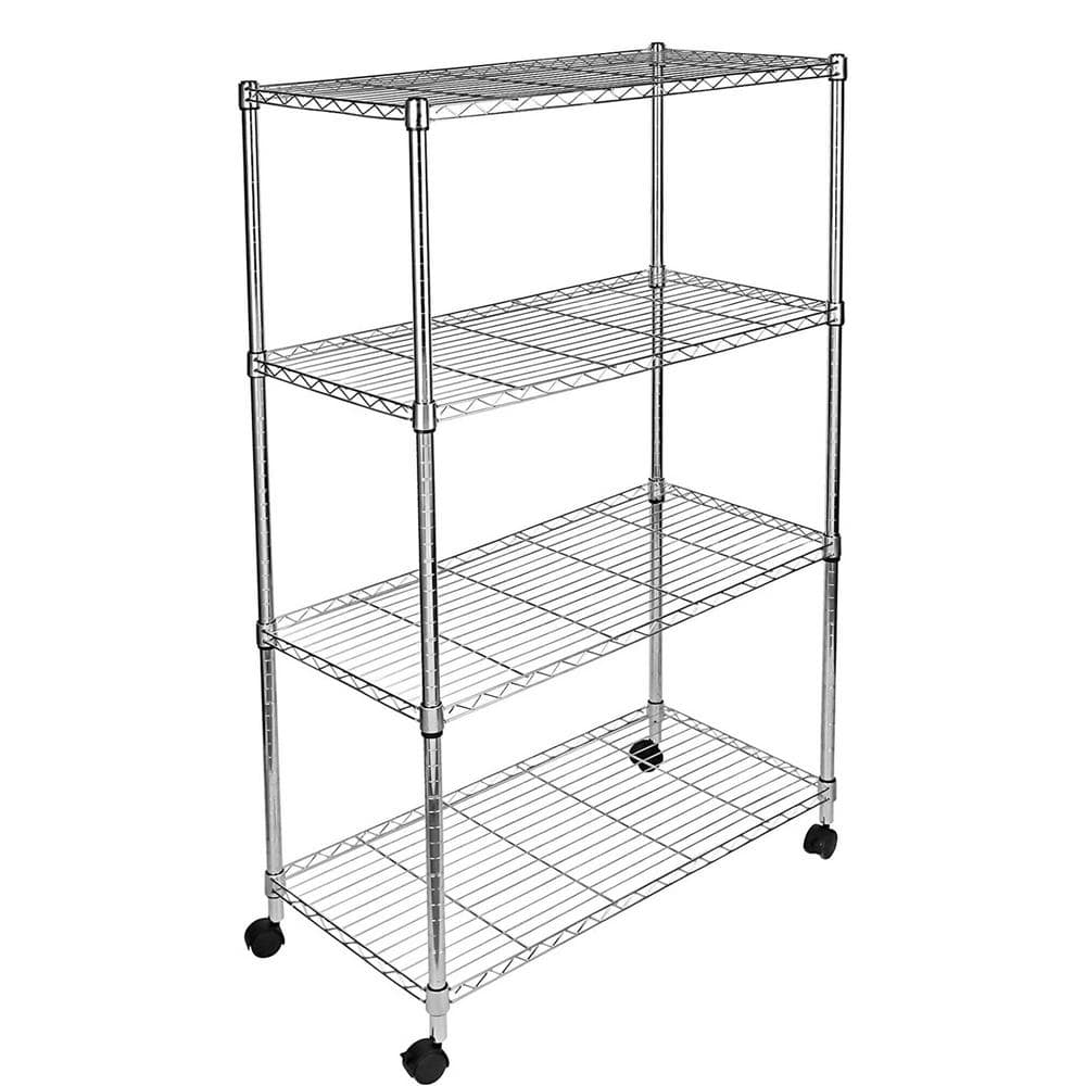 4-Shelf Heavy Duty Storage Shelving Unit, Height Adjustable Pantry Organizer, Silver