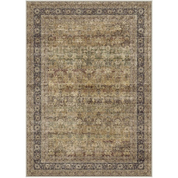 Rye Brown 9 ft. x 12 ft. Distressed Vintage Floral Area Rug