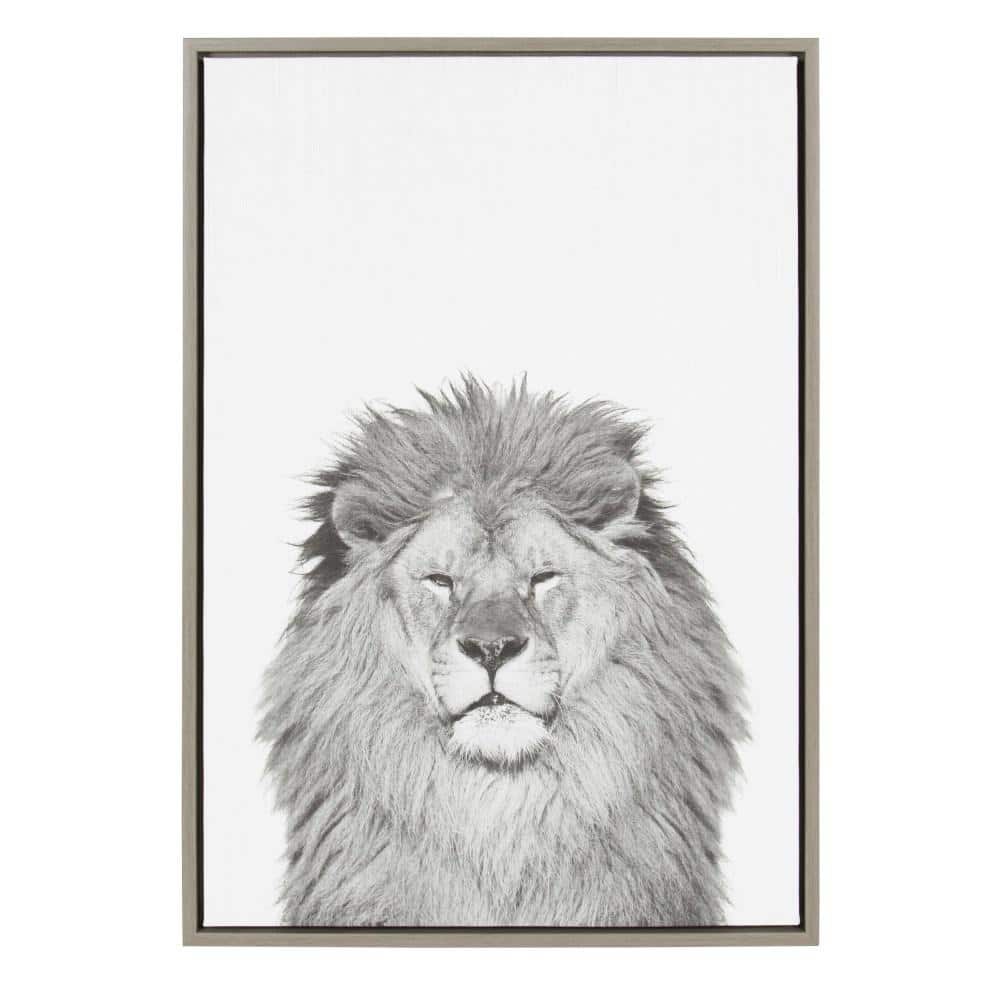 Gray Framed Canvas Lion Portrait for Kids' Room, 23" x 33"