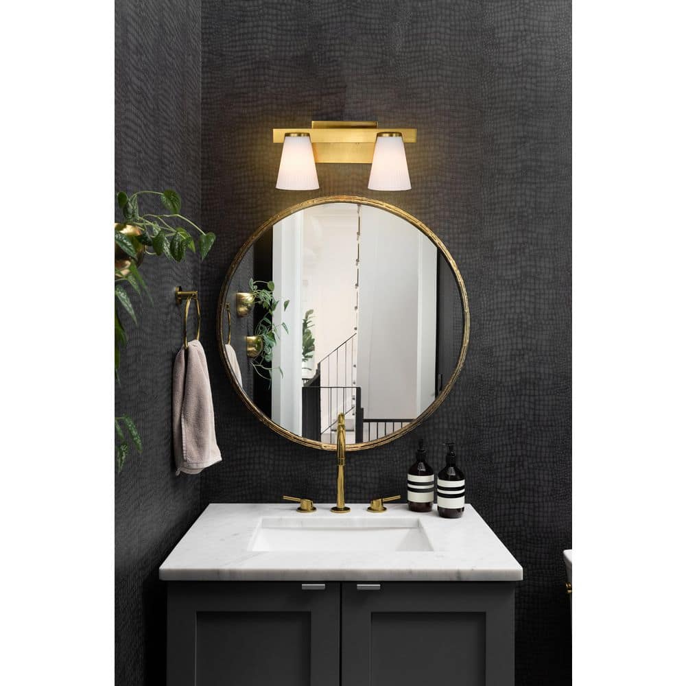 Royale 14.63 in. 2-Light Burnished Brass Vanity Light with Ribbed White Glass Shade price history on PriceWatchPro