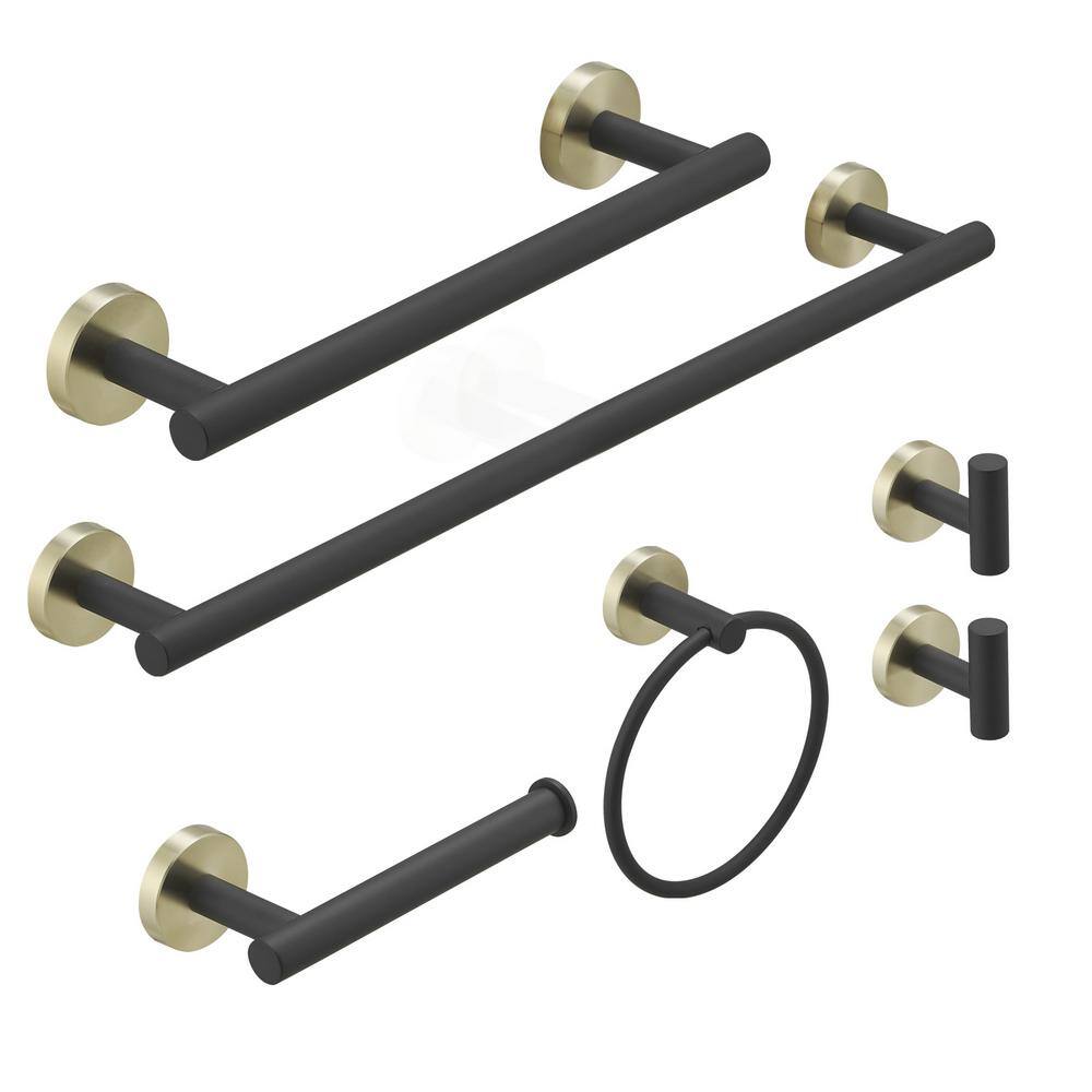Bathroom Hardware Set 6-Piece Bath Hardware Set with Towel Bar, Towel Ring, Robe Hook, Toilet Paper Holder in Black Gold price history on PriceWatchPro