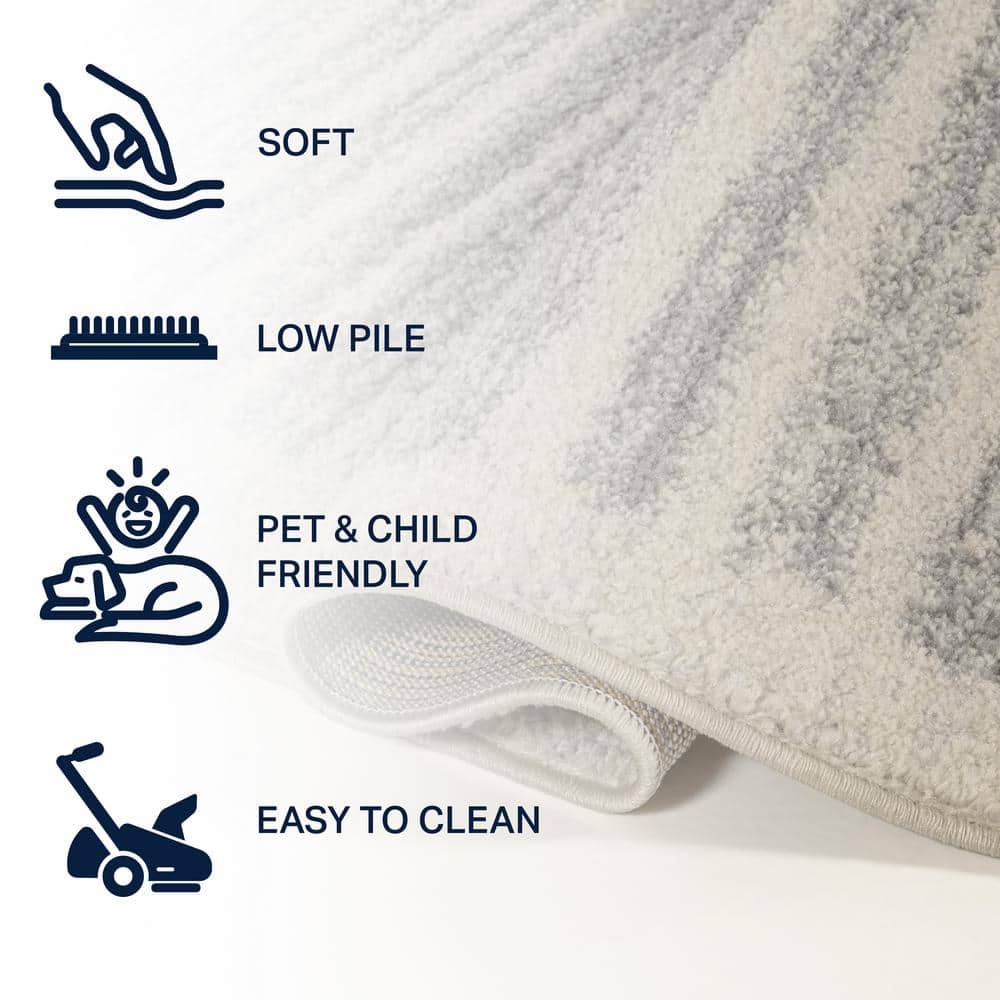Khalil Cream and Gray Striped Synthetic Runner Rug 2'-2" X 8'