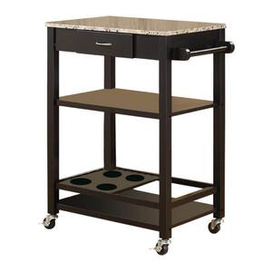 Black / Faux Marble Top Serving Bar Cart with Towel Bar