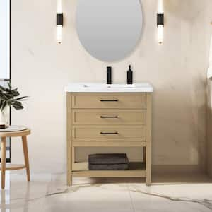 Oliver 30 in. W x 18 in. D x 34 in. H Bath Vanity in Light Oak with White Ceramic Vanity Top