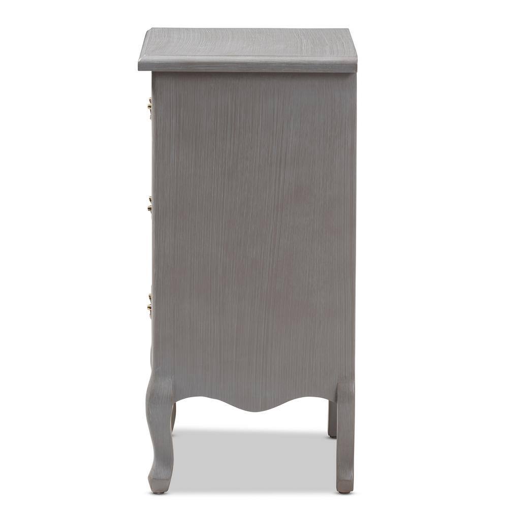 Gray Fir and Engineered Wood 3-Drawer Nightstand with Cabriole Legs