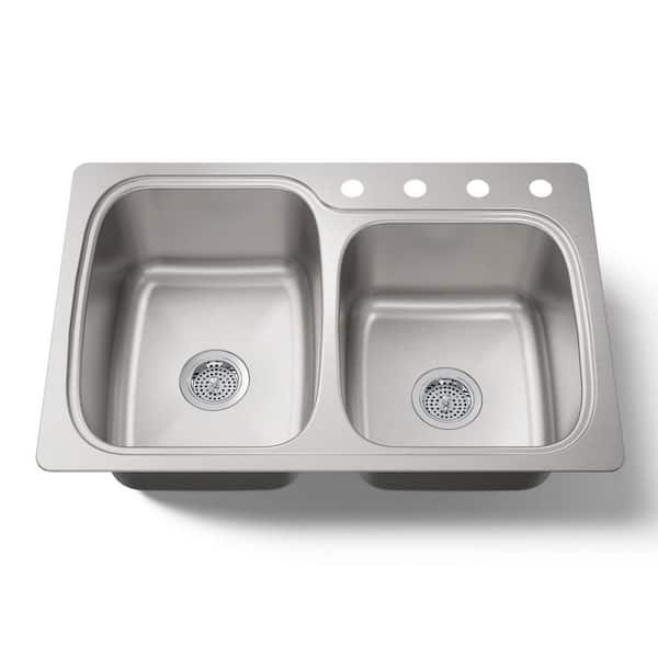 Verse Drop-In Stainless Steel 33 in. 4-Hole Double Bowl Kitchen Sink