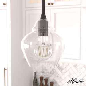Dunshire 1-Light Noble Bronze Island Mini-Pendant Light with Clear Seeded Ginger Jar Glass Shade