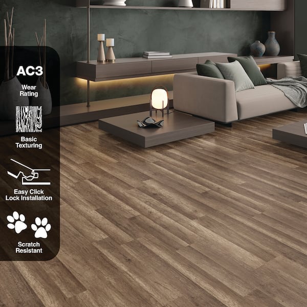 TrafficMaster Grey Oak 7 mm T x 8 in. W Laminate Wood Flooring