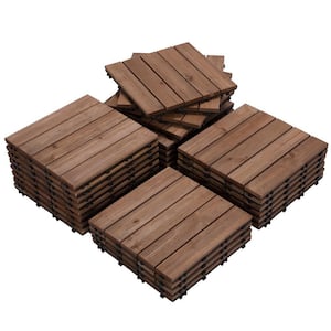 12 in. x 12 in. Interlocking Fir Wood Flooring Tiles For Patio Deck Pack of 27 Tiles