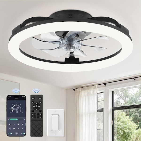 HINNIXY 20 in. Indoor LED Black Low Profile Ceiling Fan Flush