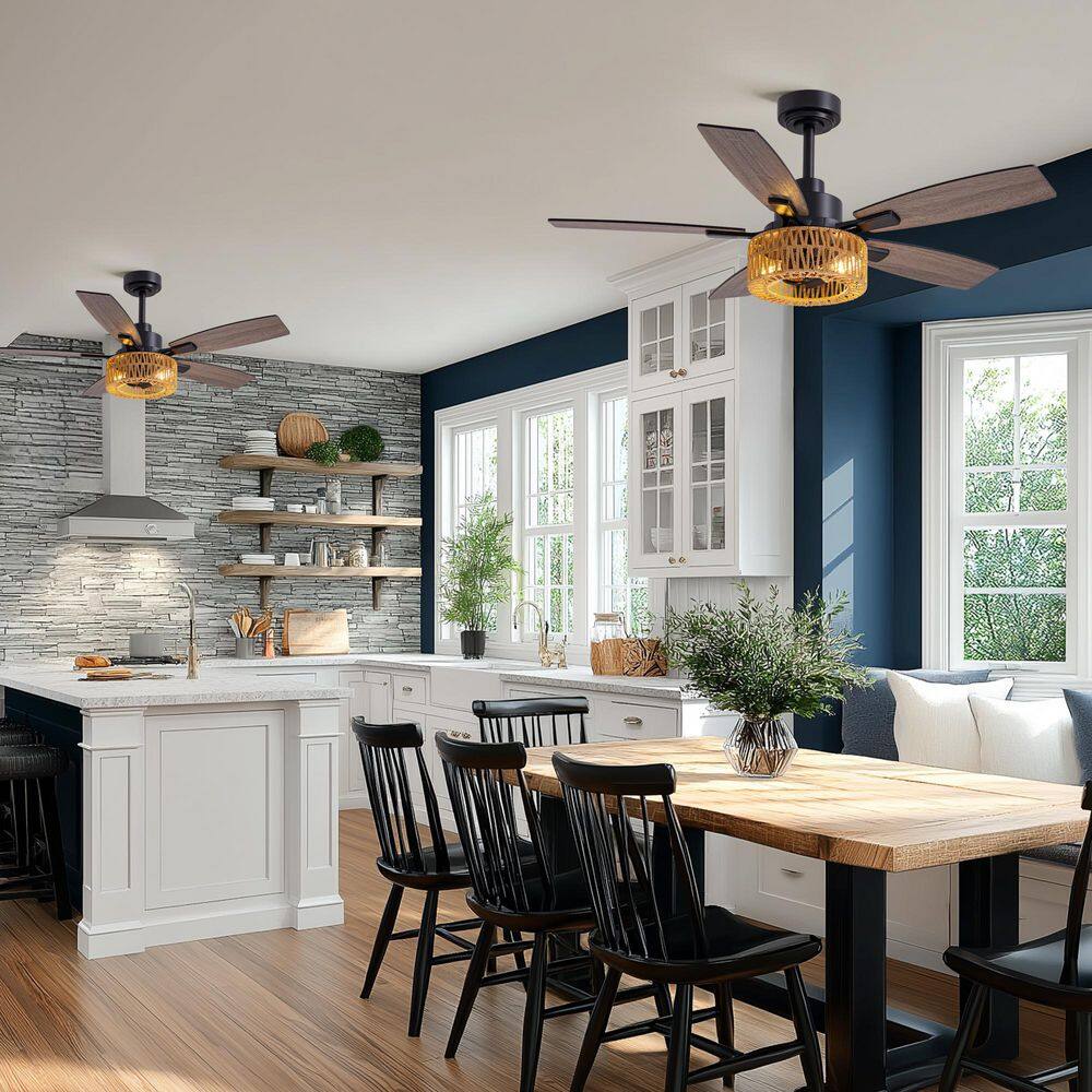 46 in. Smart Indoor Farmhouse Black Standard Ceiling Fan with Lights and Remote Included APP Control price history on PriceWatchPro
