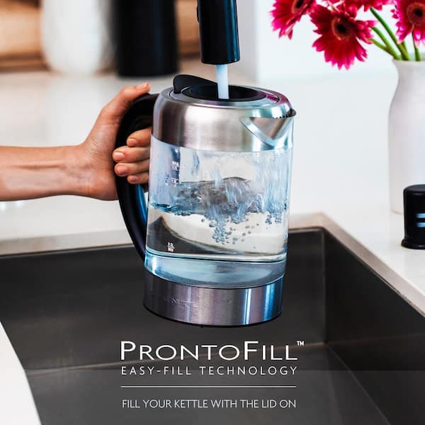 OVENTE 7-Cup 1.7 l Silver Glass Electric Kettle with ProntoFill