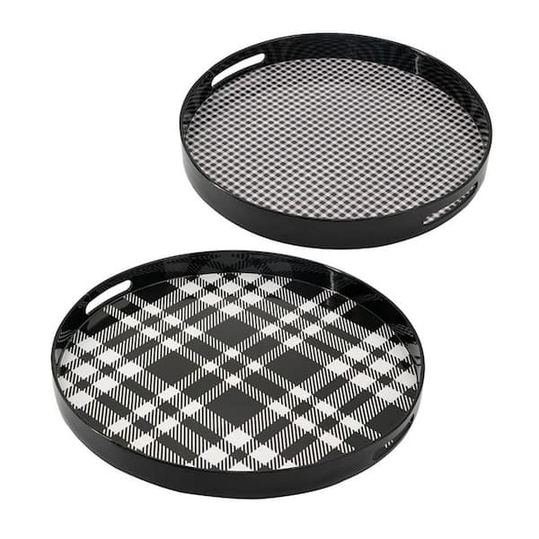 Benjara Black and White Decorative Tray Set of 2