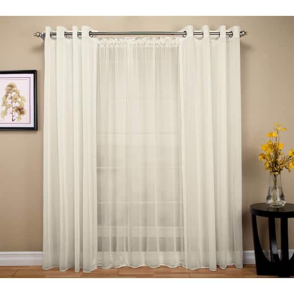 RICARDO Ivory Solid Rod Pocket Sheer Curtain - 54 in. W x 63 in. L