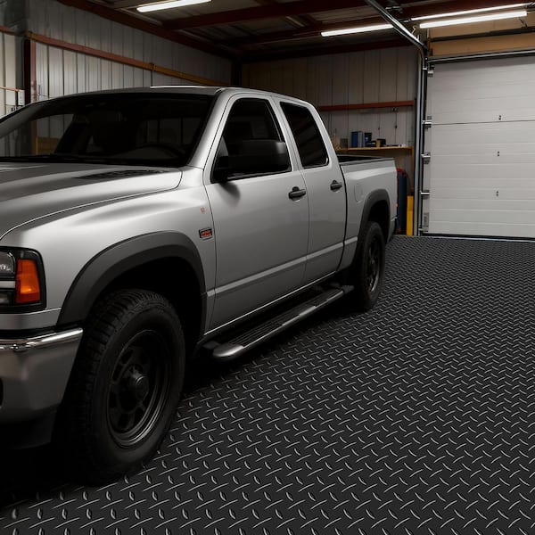 Garage Floor Roll, 7.5 x 20 ft. Garage Flooring Mat 2.2 mm PVC Diamond Plate Floor Protector Mat, Black 150 sq. ft.