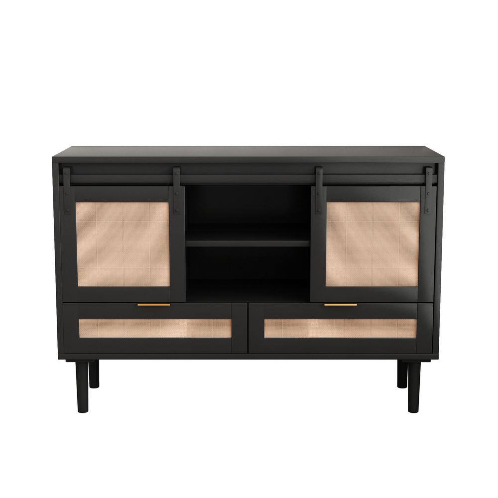 47.24 in. W x 15.75 in. D x 31.5 in. H Black Linen Cabinet with Sliding Bar