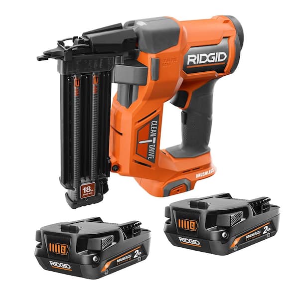 RIDGID 18V Brushless Cordless 18-Gauge 2-1/8 in. Brad Nailer with (2) MAX Output 2.0 Ah Batteries