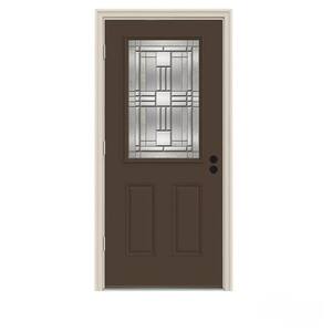 32 in. x 80 in. 1/2 Lite Cordova Dark Chocolate Painted Steel Prehung Right-Hand Outswing Front Door w/Brickmould